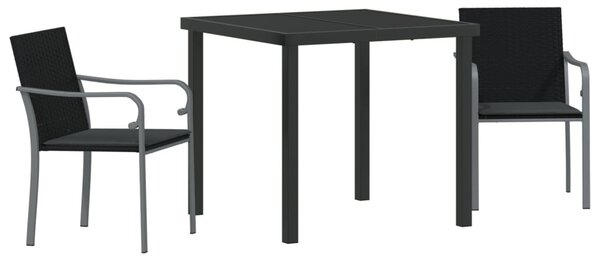 Kert étkező szett 3 pcs Fekete és Szürke PE Rattan