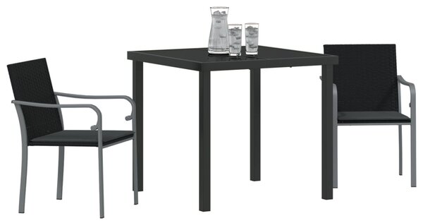 Kert étkező szett 3 pcs Fekete és Szürke PE Rattan