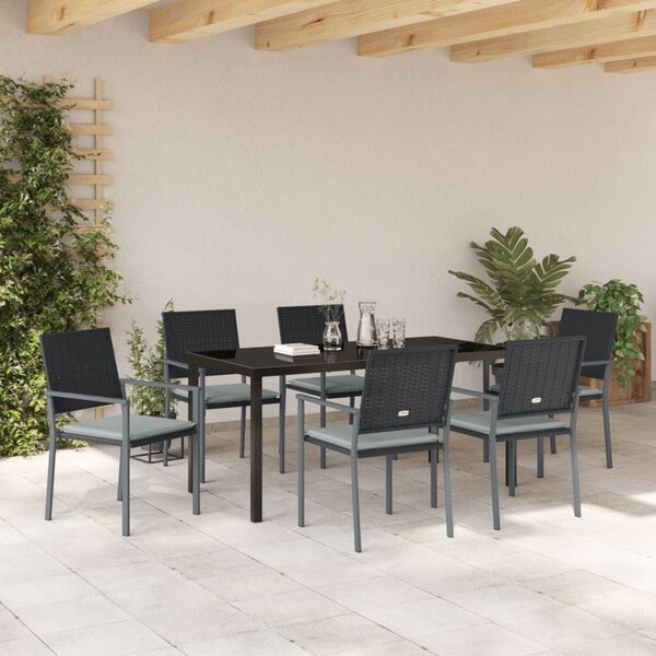 Kert étkező szett 7 pcs Fekete és Világosszürke PE Rattan