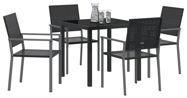 Kert étkező szett 5 db Fekete PE Rattan