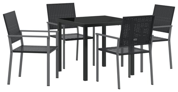 Kert étkező szett 5 db Fekete PE Rattan