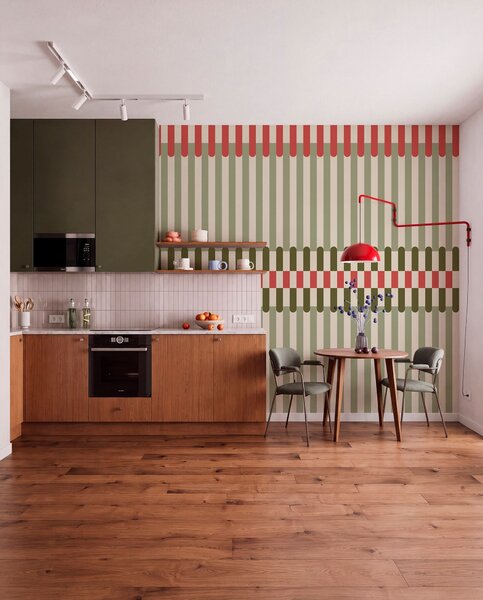 Fotótapéta Csíkos mintázat zöld és korallszínű árnyalatokban, Fotótapéta geometria, w05150v4 : Uwalls.hu
