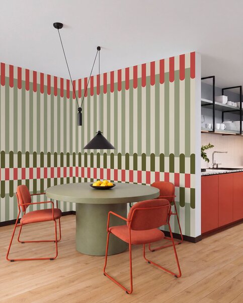 Fotótapéta Csíkos mintázat zöld és korallszínű árnyalatokban, Fotótapéta geometria, w05150v4 : Uwalls.hu