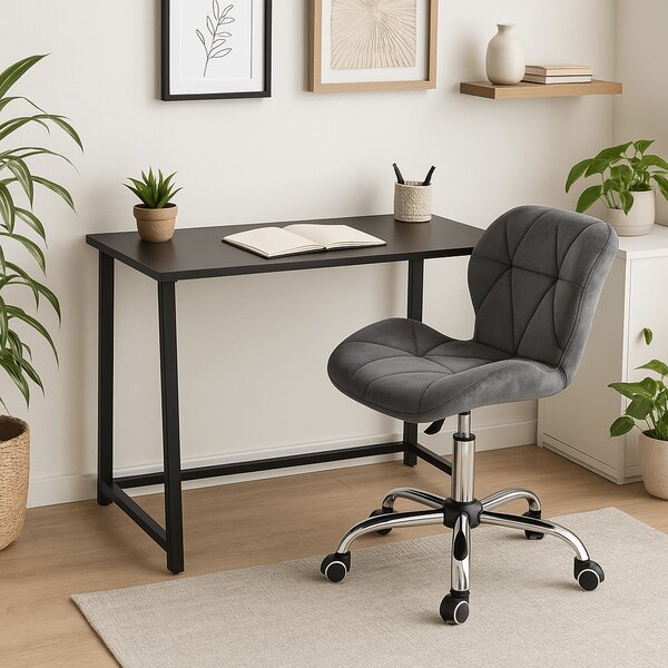 Dolgozószobai szett – összecsukható íróasztal ZARIMO 80×40 cm fekete + irodai szék AVOLA VELVET szürke