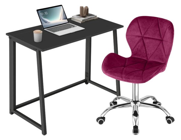 Dolgozószobai szett – összecsukható íróasztal ZARIMO 80×40 cm fekete + irodai szék AVOLA VELVET bordó