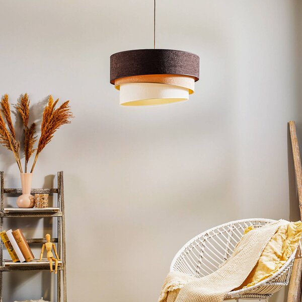 Duolla Lógó világítás Devon, barna/bézs/ecru/arany Ø45cm, dimmelhető, Barna / rozsda, Nappali / Étkező, Textil / szövet / selyem, Modern