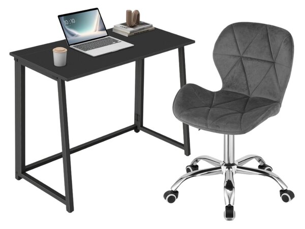 Dolgozószobai szett – összecsukható íróasztal ZARIMO 80×40 cm fekete + irodai szék AVOLA VELVET szürke