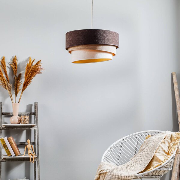 Duolla Lógó világítás Devon, barna/bézs/ecru/arany Ø45cm, dimmelhető, Barna / rozsda, Nappali / Étkező, Textil / szövet / selyem, Modern