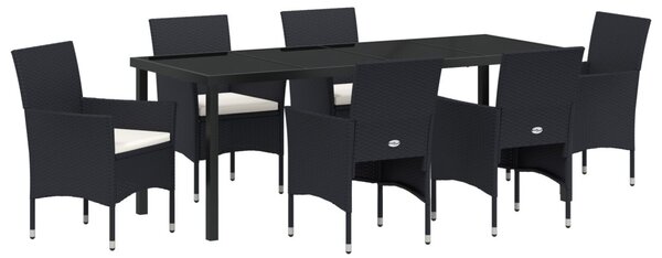 Kert étkező szett párnával 7 pcs Fekete polirattan