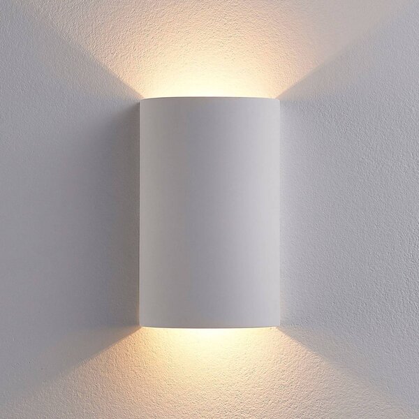 Lindby LED fali lámpa Jenke, magasság 16 cm, fehér, vakolat, Fehér / opál, Nappali / Étkező, Gipsz / agyag, Modern