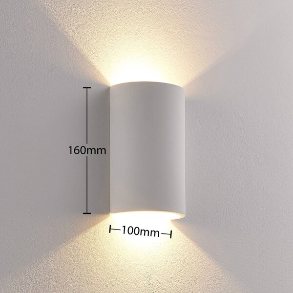Lindby LED fali lámpa Jenke, magasság 16 cm, fehér, vakolat, Fehér / opál, Nappali / Étkező, Gipsz / agyag, Modern