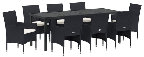 Kert étkező szett párnával 9 pcs Fekete polirattan
