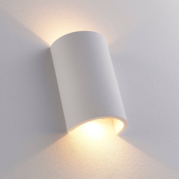 Lindby LED fali lámpa Jenke, magasság 16 cm, fehér, vakolat, Fehér / opál, Nappali / Étkező, Gipsz / agyag, Modern