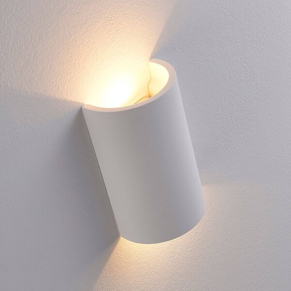 Lindby LED fali lámpa Jenke, magasság 16 cm, fehér, vakolat, Fehér / opál, Nappali / Étkező, Gipsz / agyag, Modern