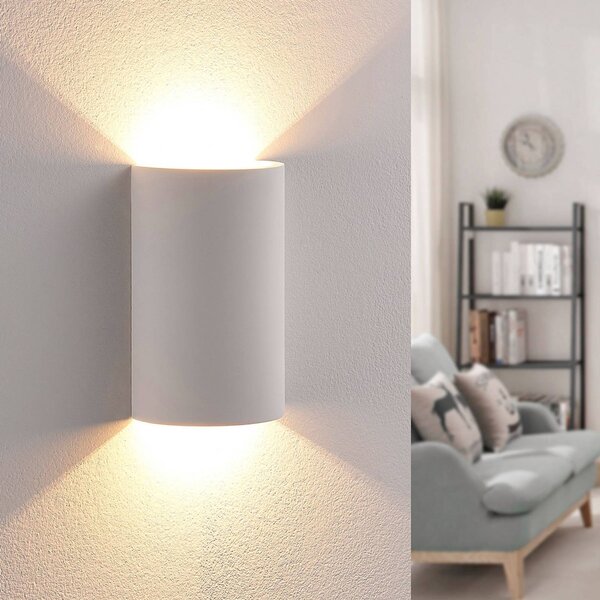 Lindby LED fali lámpa Jenke, magasság 16 cm, fehér, vakolat, Fehér / opál, Nappali / Étkező, Gipsz / agyag, Modern