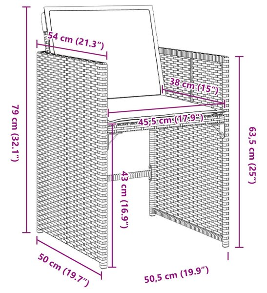 Kert étkező szett párnával 5 pcs Barna polirattan