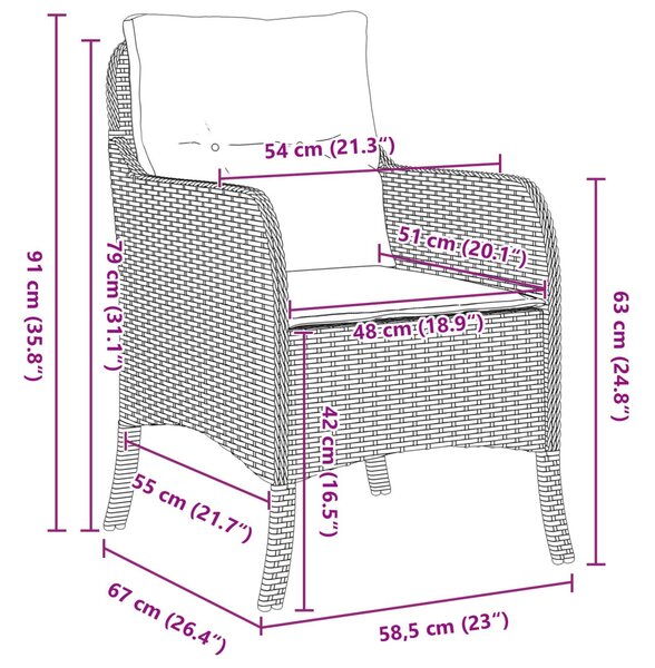Kert étkező szett párnával 3 pcs Bézs polirattan
