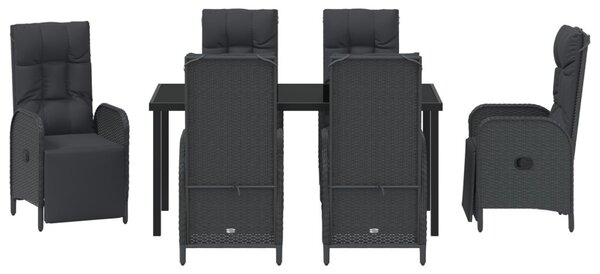 Kert étkező szett párnával 7 pcs Fekete polirattan