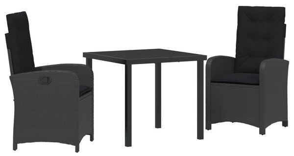 Kert étkező szett párnával 3 pcs Fekete polirattan