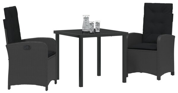 Kert étkező szett párnával 3 pcs Fekete polirattan