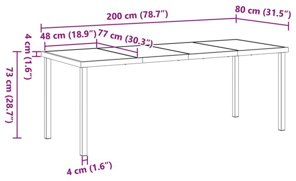 Kerti Asztal Fekete 200 x 80 x 73 cm Fém