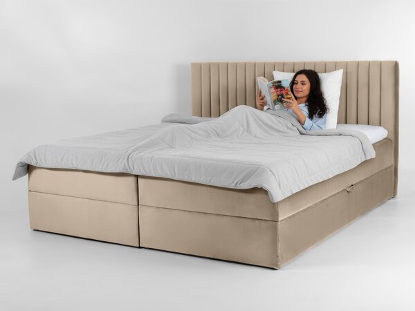 LAMELLA kárpitozott boxspring ágy - bézs Méret: 180x200