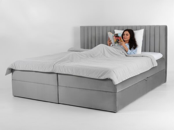 LAMELLA kárpitozott boxspring ágy - szürke Méret: 140x200