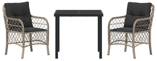 Kert étkező szett párnával 3 pcs Világosszürke polirattan