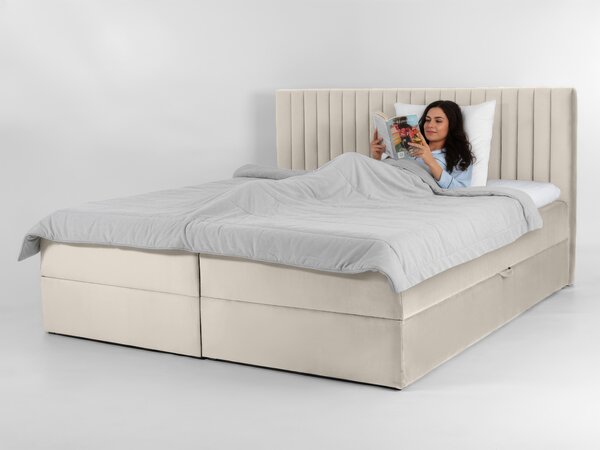 LAMELLA kárpitozott boxspring ágy - krémszínű Méret: 180x200