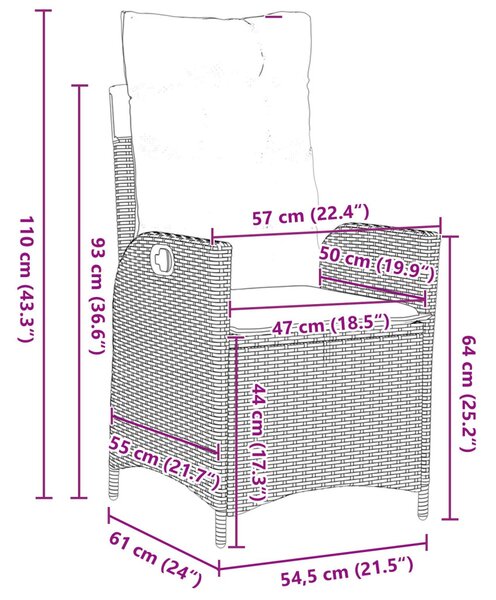 Kert étkező szett párnával 3 pcs Fekete polirattan