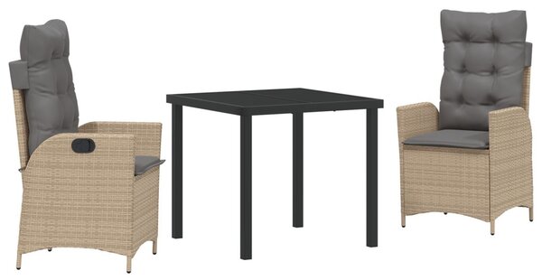 Kert étkező szett párnával 3 pcs Bézs polirattan