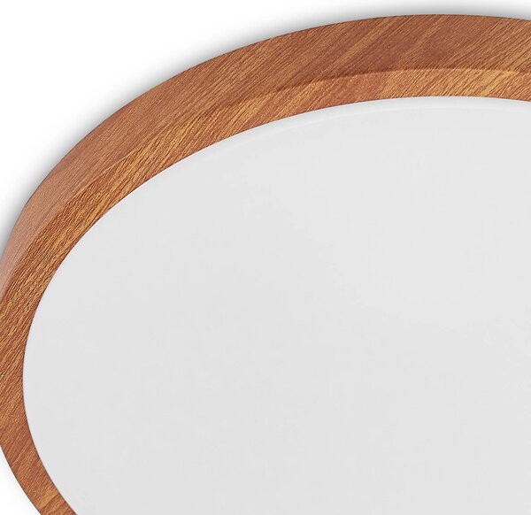 Lindby LED mennyezeti világítás Mynte, Ø42cm, faoptika, műanyag, Világos fa, Nappali / Étkező, Műanyag, Modern