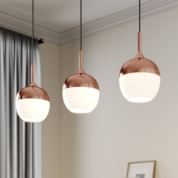 Lindby Rangina függőlámpa, 100 cm, réz, 3 lámpa, üveg, dimmelhető, Réz, Nappali / Étkező, Üveg, Modern