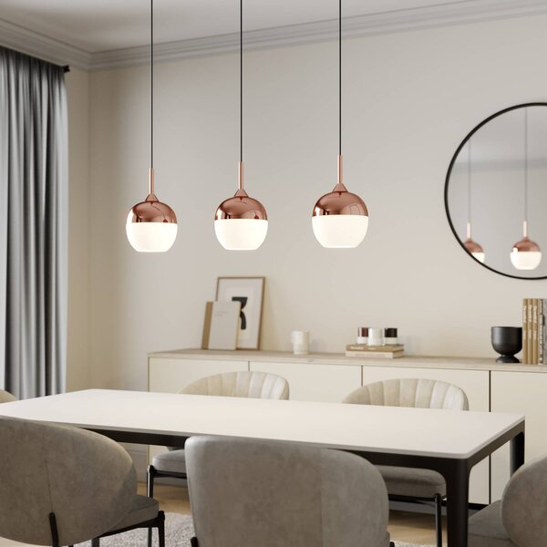 Lindby Rangina függőlámpa, 100 cm, réz, 3 lámpa, üveg, dimmelhető, Réz, Nappali / Étkező, Üveg, Modern