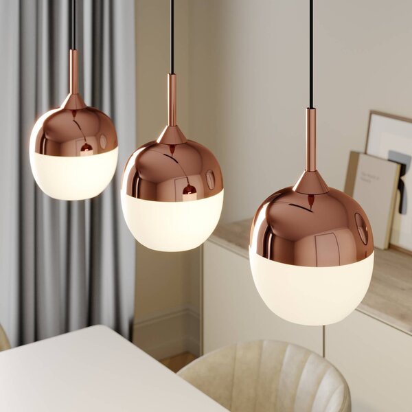 Lindby Rangina függőlámpa, 100 cm, réz, 3 lámpa, üveg, dimmelhető, Réz, Nappali / Étkező, Üveg, Modern