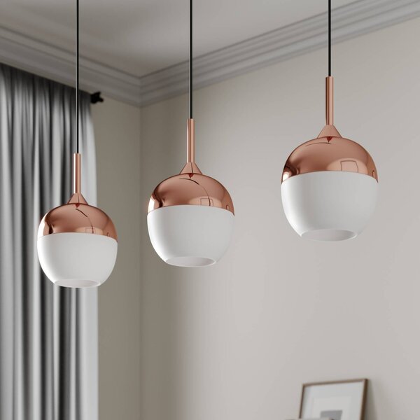Lindby Rangina függőlámpa, 100 cm, réz, 3 lámpa, üveg, dimmelhető, Réz, Nappali / Étkező, Üveg, Modern