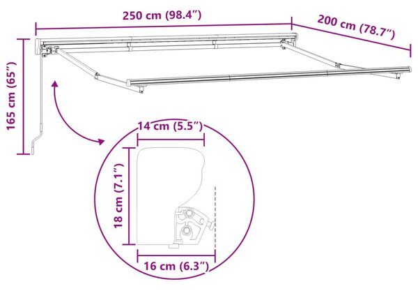 VidaXL Manuális napernyő keret Állítható Antracit 2,5 x 2 m Acél