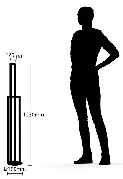 Lucande LED-es állólámpa Hylda, 123 cm, fekete, alumínium, dimmelhető, Fekete, Nappali / Étkező, Alumínium, Modern