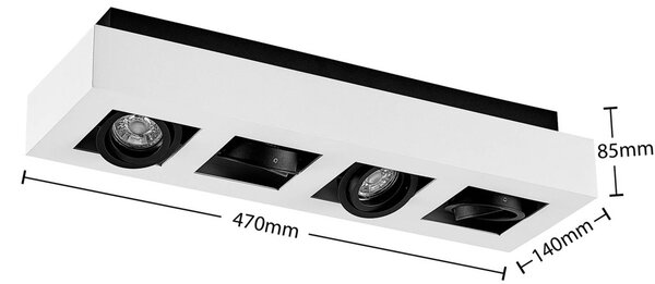 Arcchio spotlámpa Vince, 47 cm, 4 lámpás, fehér/fekete, GU10, dimmelhető, Fehér / opál, Konyha, Alumínium, Modern