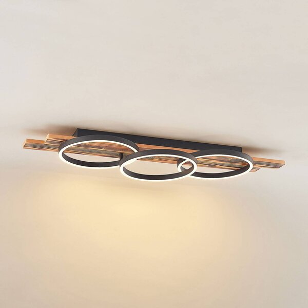 Lindby LED mennyezeti lámpa Sentoa, fa, 100 cm hosszú, 3,000 K, dimmelhető, Világos fa, Nappali / Étkező, Fa, Modern