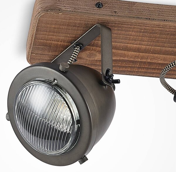 Lindby mennyezeti spot Farovi, fekete, 27 cm, 2-lámpás, GU10, dimmelhető, Fekete, Nappali / Étkező, Fa, Indusztriális dizájn