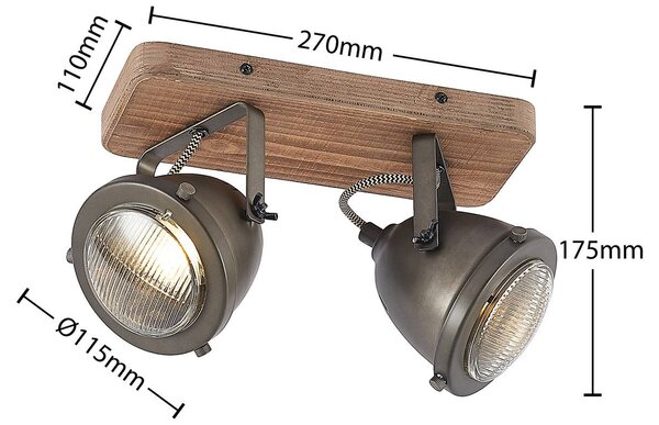 Lindby mennyezeti spot Farovi, fekete, 27 cm, 2-lámpás, GU10, dimmelhető, Fekete, Nappali / Étkező, Fa, Indusztriális dizájn