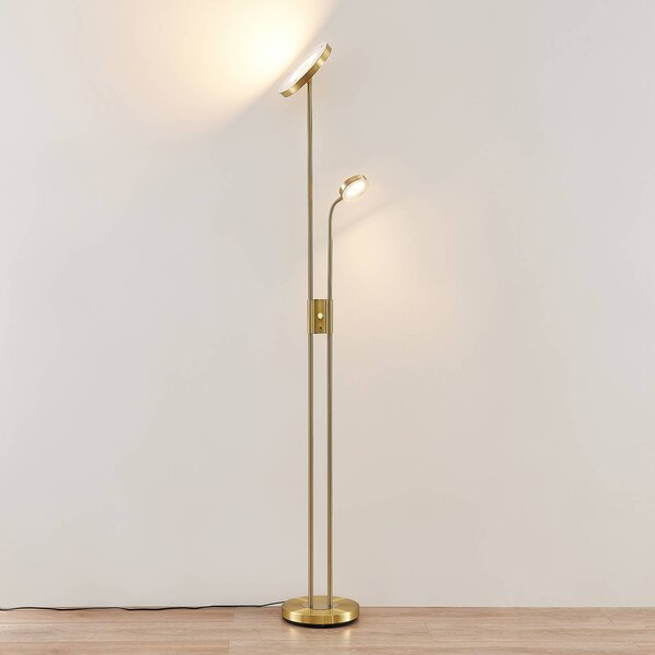 Lindby Seppa LED álló világítás, kerek, sárgaréz, fém, 180 cm, dimmelhető, Sárgaréz / arany, Nappali / Étkező, fém, Modern