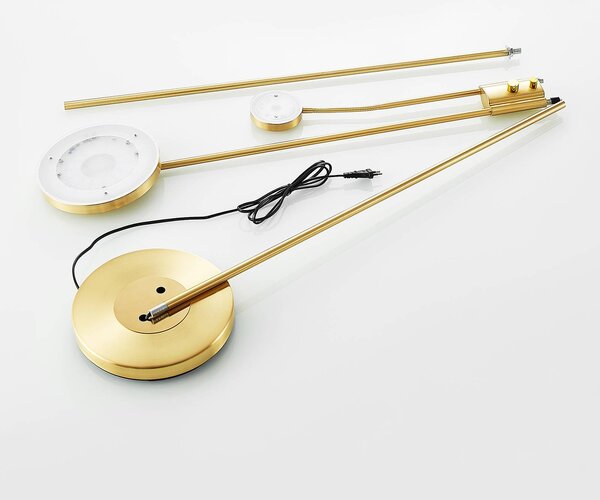 Lindby Seppa LED álló világítás, kerek, sárgaréz, fém, 180 cm, dimmelhető, Sárgaréz / arany, Nappali / Étkező, fém, Modern