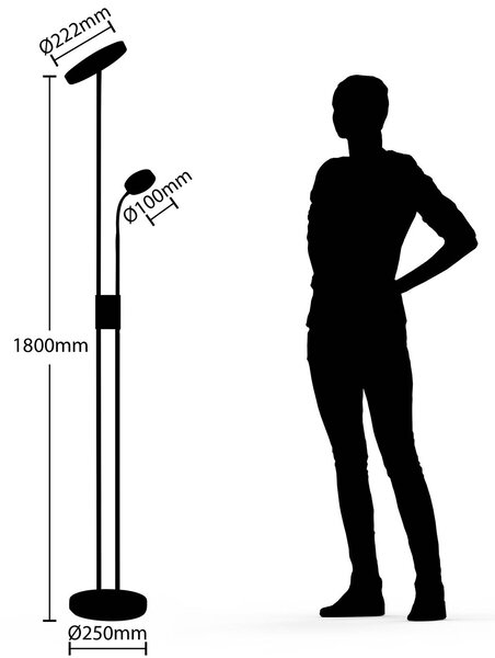 Lindby Seppa LED álló világítás, kerek, sárgaréz, fém, 180 cm, dimmelhető, Sárgaréz / arany, Nappali / Étkező, fém, Modern