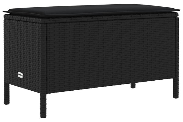 VidaXL Kerti lábtartó párnával Fekete 80 x 38 x 45 cm PE Rattan