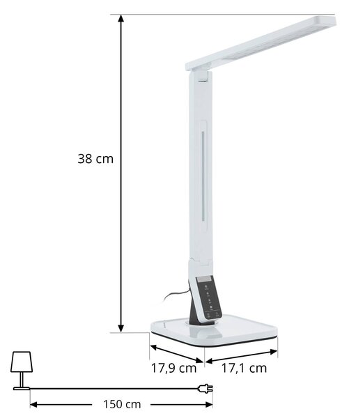Lindby LED asztali lámpa Eleni, fehér, CCT, dimmelhető, dimmelhető, Fehér / opál, Dolgozószoba / Iroda, Műanyag, Modern