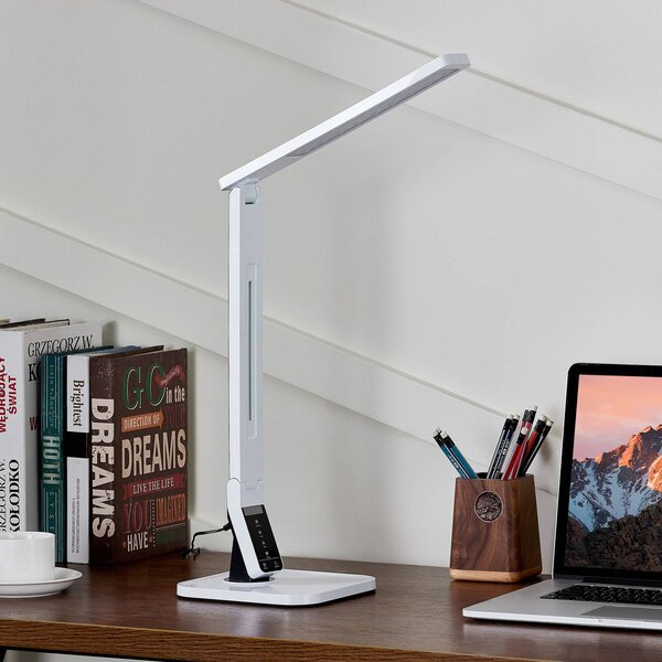 Lindby LED asztali lámpa Eleni, fehér, CCT, dimmelhető, dimmelhető, Fehér / opál, Dolgozószoba / Iroda, Műanyag, Modern