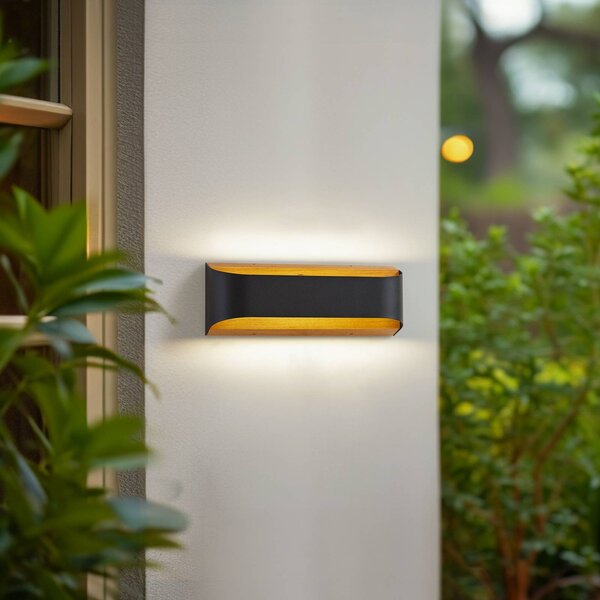 Lindby LED kültéri fali lámpa Lenore, fekete, fém, 36,5 cm, Fekete, Alumínium, Modern