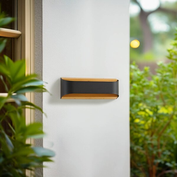 Lindby LED kültéri fali lámpa Lenore, fekete, fém, 36,5 cm, Fekete, Alumínium, Modern